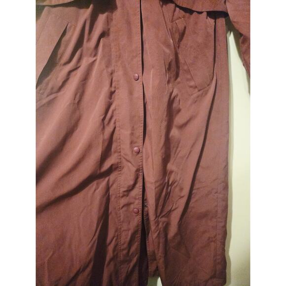 L.L. Bean VTG Burgundy L Women Zip-up Trench Over Coat W/ Hood & Wool Liner - Picture 2 of 8